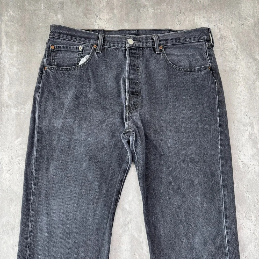Levis 501 Jeans Mens 38x32 Faded Black Straight Leg Button Fly Denim 2000s